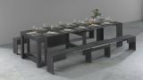 Set tavolo pranzo estensibile e 2 panche estensibili ardesia 12 posti - Auditore