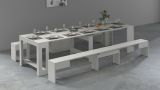 Set tavolo soggiorno estensibile e 2 panche estensibili bianco 12 posti - Auditore
