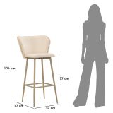 Sgabello Bianco Crema Beige Imbottito set da 2 con Schienale 55x58x106h cm, Altezza Seduta 77 cm - Kalpa
