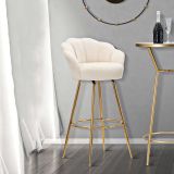 Sgabello Bianco Crema oro Imbottito Rivestimento in Velluto 55x53x110h cm, Altezza Seduta 85 cm - Tequis