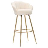 Sgabello Bianco Crema oro Imbottito Rivestimento in Velluto 55x53x110h cm, Altezza Seduta 85 cm - Tequis
