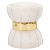 Sgabello Bianco Crema oro Rivestimento in Velluto Imbottito 40x40x44h cm, Sfumatura Colore Seduta Crema - Samaip