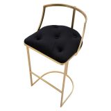 Sgabello oro Nero Imbottito Rivestimento in Velluto 45x45x90h cm, Materiale Struttura in Metallo - Daparoha