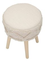 Sgabello scandi imbottito con gambe in legno 32x32x41h cm bianco - Bridges