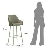 Sgabello Verde Imbottito set da 2 con Schienale 52x46x111h cm, Materiale Struttura in Legno Nobilitato - Spiti