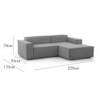Sofa in legno e ferro rivestito in tessuto grigio 220x170x70h cm - Amuleto
