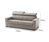 Sofa in legno e ferro rivestito in tessuto tortora 220x95x85h cm - Matrice
