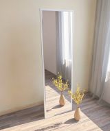 Specchio Alp, Specchiera, Articolo d'arredo a muro, Specchio con cornice, 50x2h160 cm, Bianco