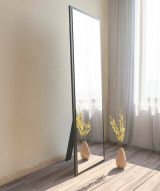 Specchio Alp, Specchiera, Articolo d'arredo a muro, Specchio con cornice, 50x2h160 cm, Nero