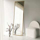 Specchio Becrux, Specchiera, Articolo d'arredo a muro, Decorazione con specchio, 50x60 h170 cm, Oro