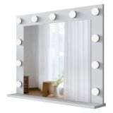 Specchio Bianco con Mensola e Lampadine Forma Rettangolare 90x72h cm, Tipologia da Parete - Storo