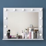 Specchio Bianco con Mensola e Lampadine Forma Rettangolare 90x72h cm, Tipologia da Parete - Storo