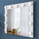 Specchio Bianco con Mensola e Lampadine Forma Rettangolare 90x72h cm, Tipologia da Parete - Storo