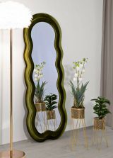 Specchio Blevio, Specchiera, Articolo d'arredo a muro, Decorazione con specchio, 60x4 h160 cm, Verde