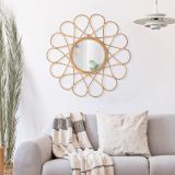 Specchio Marrone Trasparente Finiture in Rattan Forma Rotondo 66x66h cm, Tipologia a Parete - Bavasi
