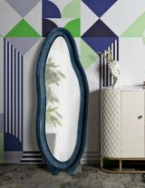 Specchio Pardo, Specchiera, Articolo d'arredo a muro, Decorazione con specchio, 40x4 h160 cm, Blu