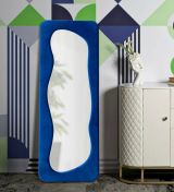 Specchio Parnaiba, Specchiera, Articolo d'arredo a muro, Decorazione con specchio, 40x4 h160 cm, Blu