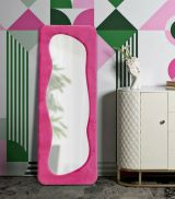 Specchio Parnaiba, Specchiera, Articolo d'arredo a muro, Decorazione con specchio, 40x4 h160 cm, Fucsia