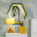 Specchio Vagienna, Specchiera, Articolo d'arredo a muro, Decorazione con specchio, 75x4 h80 cm, Blu e Giallo