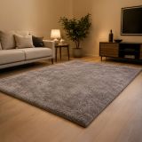 Tappeto Grigio Altezza Pelo 35 mm 100% Poliestere Forma Rettangolare 140x70 cm, Adatto a Riscaldamento a Pavimento - Latemeri