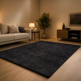 Tappeto Nero Altezza Pelo 35 mm 100% Poliestere Forma Rettangolare 140x70 cm, Adatto a Riscaldamento a Pavimento - Latemeri