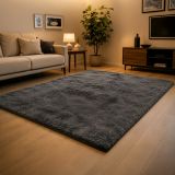 Tappeto Nero Antracite Altezza Pelo 35 mm 100% Poliestere Forma Rettangolare 190x133 cm, Adatto a Riscaldamento a Pavimento - Latenega