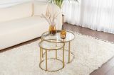Tavolino da salotto Abbadesse, Tavolo basso da caffè, Portariviste per divano, Ripiano da soggiorno, 60x60 h43 cm, Oro e Trasparente