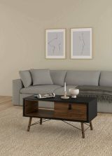 Tavolino da salotto Alaine, Tavolo basso da caffè, Portariviste per divano, Ripiano da soggiorno, 48x102 h50 cm, Nero e Noce