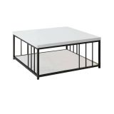 Tavolino da salotto Ankaa, Tavolo basso da soggiorno, Ripiano da caffè, Tavolino per divano, 90x90h40 cm, Bianco e Nero