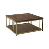 Tavolino da salotto Ankaa, Tavolo basso da soggiorno, Ripiano da caffè, Tavolino per divano, 90x90h40 cm, Noce e Oro