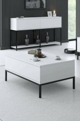 Tavolino da salotto Antares, Tavolo basso da soggiorno, Ripiano da caffè, Tavolino per divano, 90x60h40 cm, Bianco e Nero