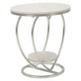 Tavolino da Salotto Argento Bianco Marmo Struttura a Cuore Forma Rotondo 40x40x46h cm, Colore Ripiano Bianco - Masaka