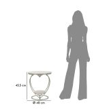 Tavolino da Salotto Argento Bianco Marmo Struttura a Cuore Forma Rotondo 40x40x46h cm, Colore Ripiano Bianco - Masaka
