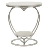 Tavolino da Salotto Argento Bianco Marmo Struttura a Cuore Forma Rotondo 40x40x46h cm, Colore Ripiano Bianco - Masaka