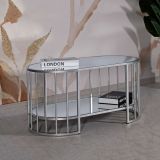 Tavolino da Salotto Argento Trasparente un Vano Forma Ovale 90x50x45h cm, Colore Ripiano Trasparente - Fafa