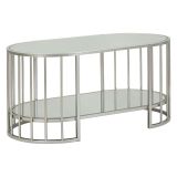 Tavolino da Salotto Argento Trasparente un Vano Forma Ovale 90x50x45h cm, Colore Ripiano Trasparente - Fafa