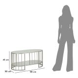 Tavolino da Salotto Argento Trasparente un Vano Forma Ovale 90x50x45h cm, Colore Ripiano Trasparente - Fafa