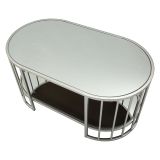 Tavolino da Salotto Argento Trasparente un Vano Forma Ovale 90x50x45h cm, Colore Ripiano Trasparente - Fafa