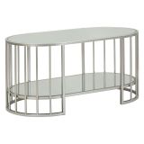 Tavolino da Salotto Argento Trasparente un Vano Forma Ovale 90x50x45h cm, Colore Ripiano Trasparente - Fafa