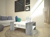 Tavolino da salotto Ashar, cm 110x60h40, Bianco lucido e Cemento