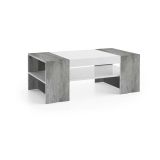 Tavolino da salotto Ashar, cm 110x60h40, Bianco lucido e Cemento