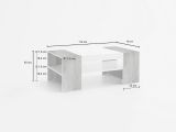 Tavolino da salotto Ashar, cm 110x60h40, Bianco lucido e Cemento