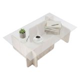 Tavolino da Salotto Beige Marmo Bianco Portariviste Forma Rettangolare 105x65x30h cm, Colore Ripiano Trasparente - Rhysand