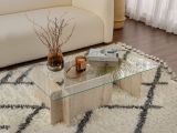Tavolino da Salotto Beige Marmo Bianco Portariviste Forma Rettangolare 105x65x30h cm, Colore Ripiano Trasparente - Rhysand