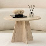Tavolino da Salotto Beige Marmo Forma Rotondo Materiale Piano in Legno Nobilitato 60x60x40h cm, Colore Ripiano Beige - Armanda