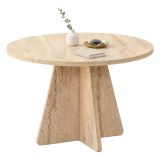 Tavolino da Salotto Beige Marmo Forma Rotondo Materiale Piano in Legno Nobilitato 60x60x40h cm, Colore Ripiano Beige - Armanda