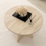 Tavolino da Salotto Beige Marmo Forma Rotondo Materiale Piano in Legno Nobilitato 60x60x40h cm, Colore Ripiano Beige - Armanda