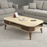 Tavolino da Salotto Beige Marmo Marrone Noce un Vano con Piedini 105x60x35h cm, Forma Rettangolare - Medicina