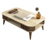 Tavolino da Salotto Beige Marmo Marrone Noce un Vano con Piedini 105x60x35h cm, Forma Rettangolare - Medicina