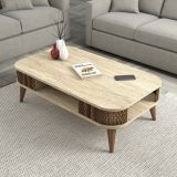 Tavolino da Salotto Beige Marmo Marrone Noce un Vano con Piedini 105x60x35h cm, Forma Rettangolare - Medicina
